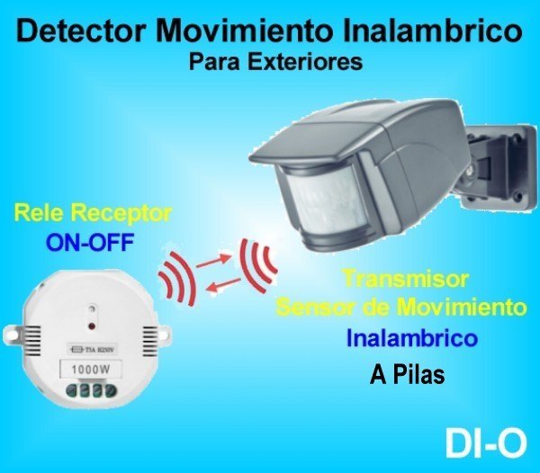 Sensor de Movimiento Inalambrico para Exterior a Pilas + Rele ON-OFF